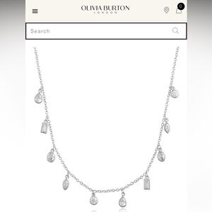 Olivia Burton Silver Drop Crystal Charm Necklace NWT